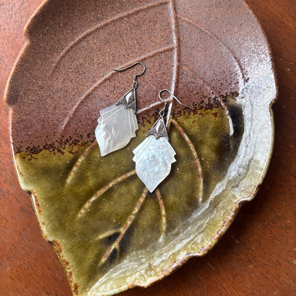 Large Sterling Iridescent Mother-of-Pearl Dangle Earrings